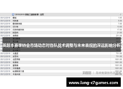 英超本赛季转会市场动态对各队战术调整与未来表现的深远影响分析