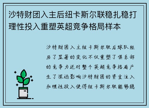沙特财团入主后纽卡斯尔联稳扎稳打理性投入重塑英超竞争格局样本